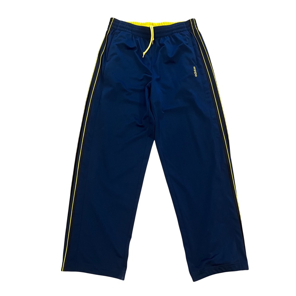 Adidas Mens Track Pants Navy Blue Yellow Stripes AJQ002 Vintage 2005 Size Large
